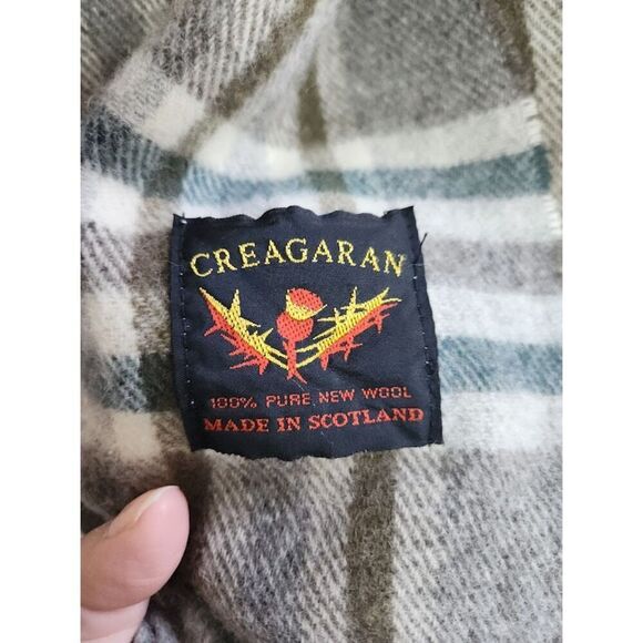 Creagaran Men Grey & Blue Plaid 100% Merino Wool Made in Scotland Scarf OS - Picture 5 of 7